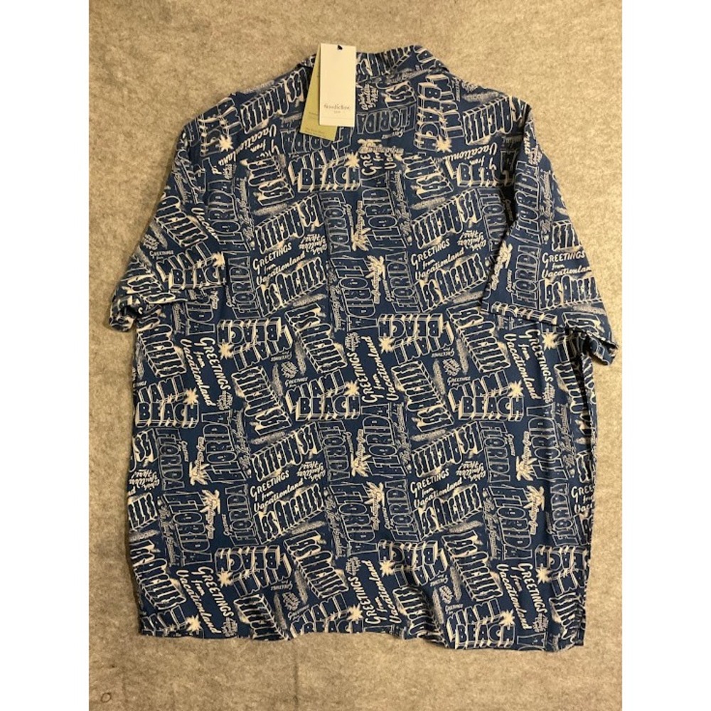 NWT Goodfellow & Co Mens Blue Florida Los Angeles Graphic Vacation Camp Shirt XL - Picture 7 of 10